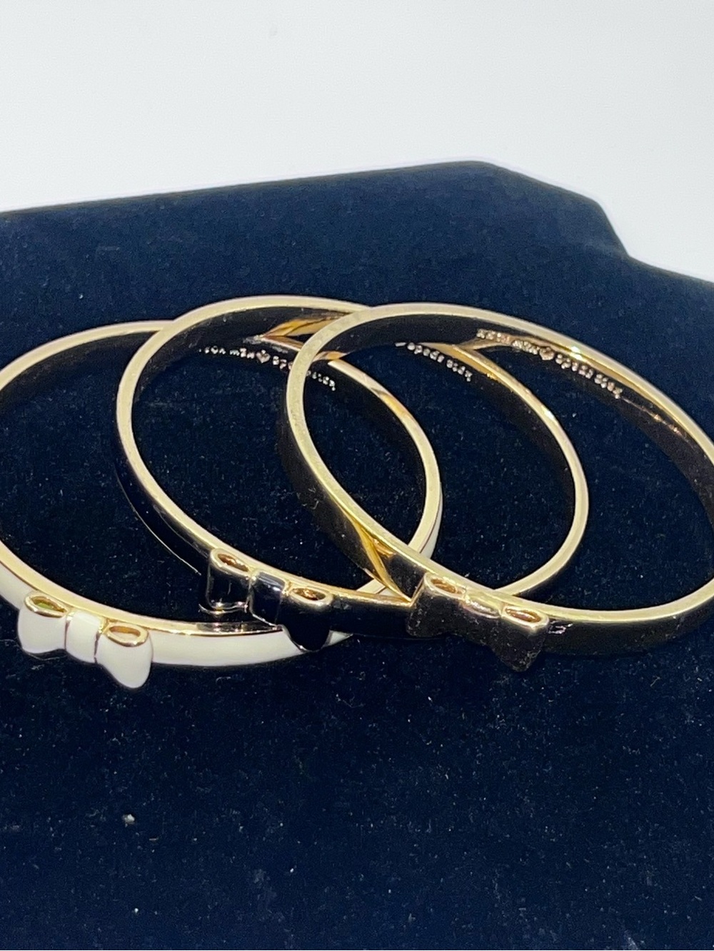 kate spade Gold Bow Bangle Set with White and Black Accents